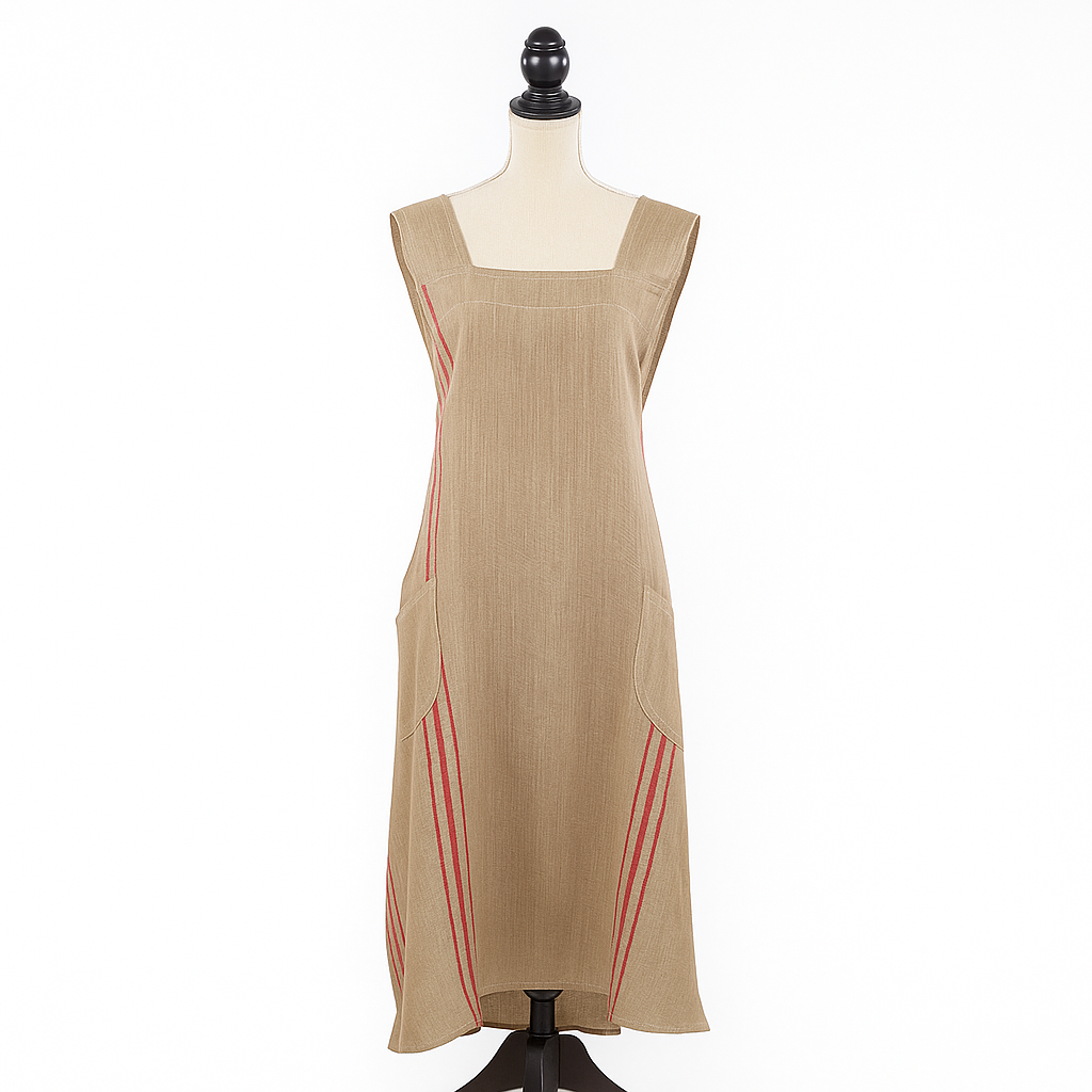 Fennco Styles - Wholesale Apron - Criss-Cross Back Red Striped Pure Linen Natural Apron1