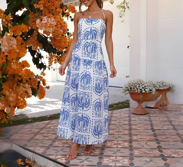 HIDDENBRAND - Wholesale Dress - Women's - Casual floral halter Beach Hawaiian vacation dress12