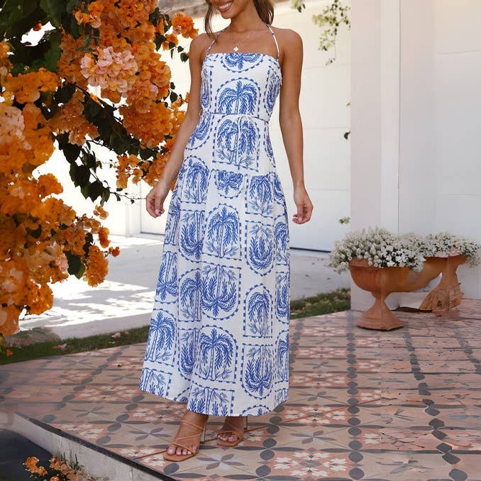 HIDDENBRAND - Wholesale Dress - Women's - Casual floral halter Beach Hawaiian vacation dress12