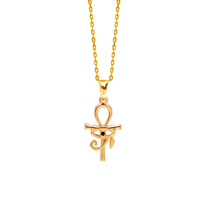 TALISMAN JEWELLERY - Venta al por mayor Collares con colgantes/abalorios - Colgante Cruz Ankh y Ojo de Horus Egipto Chapado en Oro de 18k y Oz