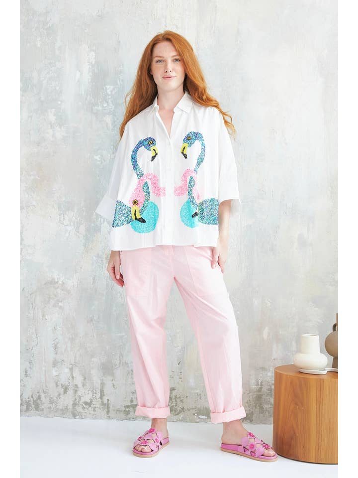 white FLAMINGO SHIRT for wholesale on Faire