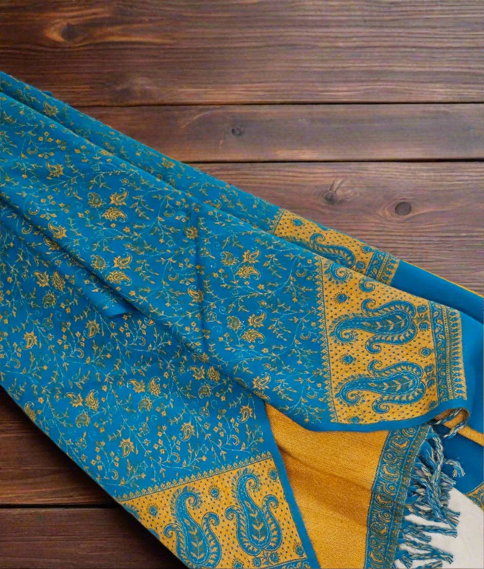 Tibet Handicrafts LLC - Wholesale Throw Blanket - The Blue-Yellow Shawl5