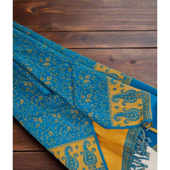 Tibet Handicrafts LLC - Wholesale Throw Blanket - The Blue-Yellow Shawl5