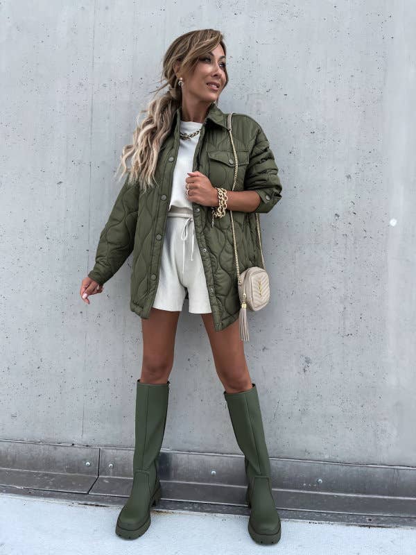 VERT Veste matelassée en coton à simple boutonnage en vente sur Faire3