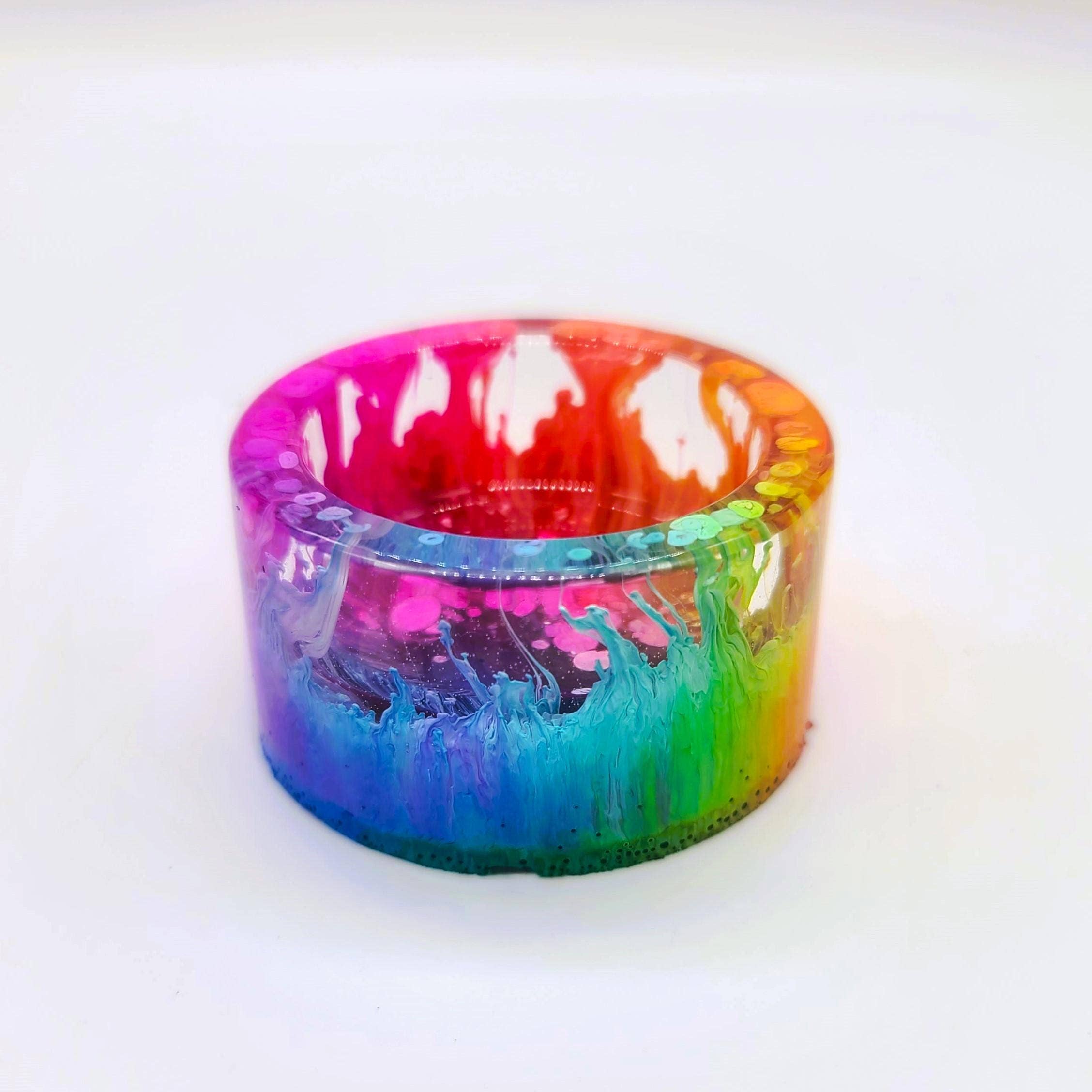 Slightly Askew Art - Wholesale Candle Holder - Eco-Friendly Epoxy Resin Rainbow Alcohol Ink Candle Holder8