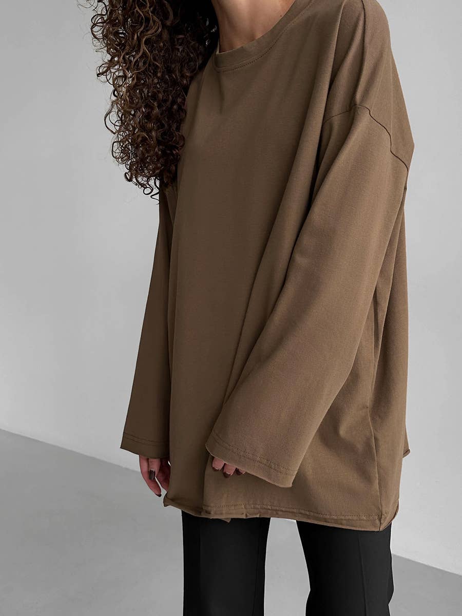 Rosa Clothing - Wholesale T-Shirt - Women's - Oversized long sleeve cotton t-shirt women tee9