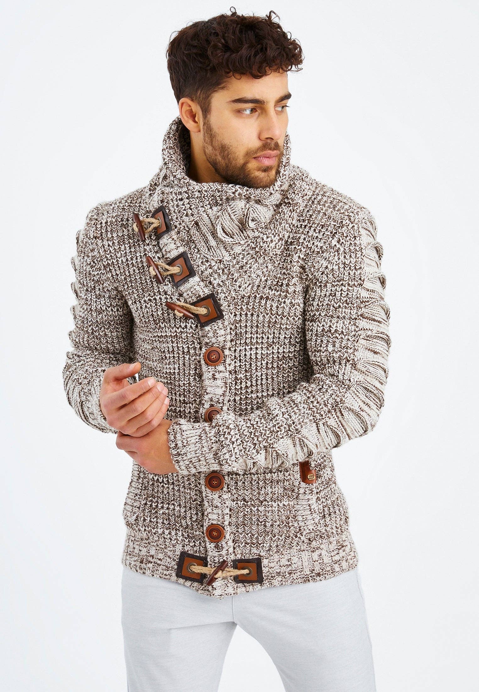 Leif Nelson GmbH - Wholesale Knit Sweater - Men's - Men's Knit Sweater Chunky Knit Shawl Collar LN-558511