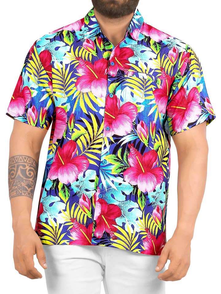 Camisa hawaiana floral divertida para hombre para venta al por mayor de Happy Bay / La Leela