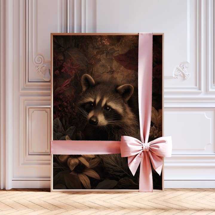 IuliiaArtPrints - Wholesale Art Print - Dark Academia Raccoon Print – Woodland Animal & Fall Florals8
