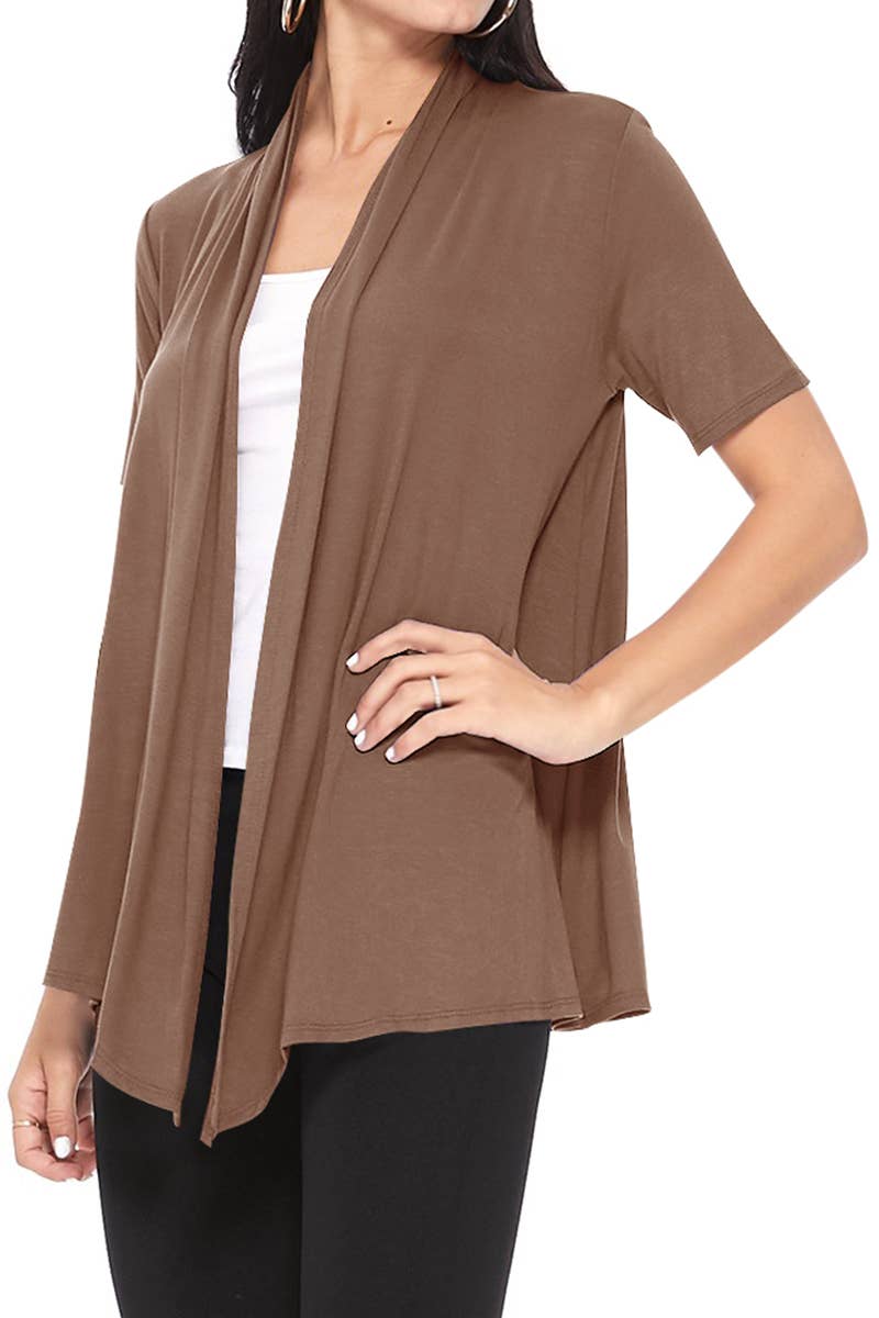 MOA COLLECTION - Wholesale Cardigan - Women's - Women's Casual Short Sleeve Draped Open Front Solid Cardigan45