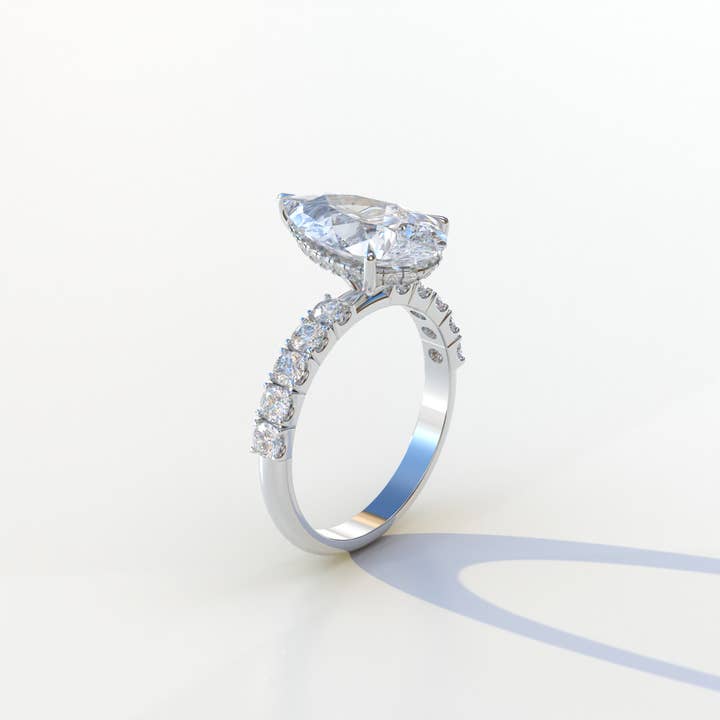 Mohana Jewels - Luxury - Wholesale Engagement Ring - 3 Carat E VVS Pear-Shaped Halo & Pave Engagement Ring - Adina2