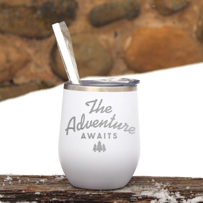 The Adventure Awaits Mug Wine Tumbler for wholesale by Katie & Company