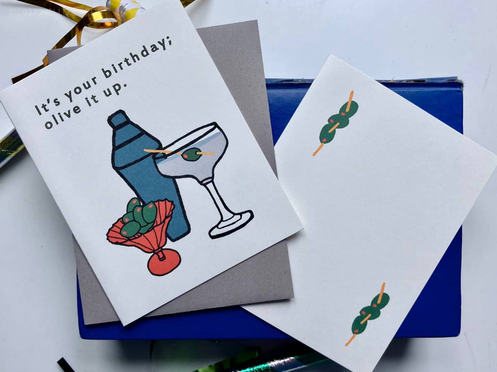 HEI LO CARDS - Wholesale Birthday Card - "Olive It Up" Martini Birthday Card2