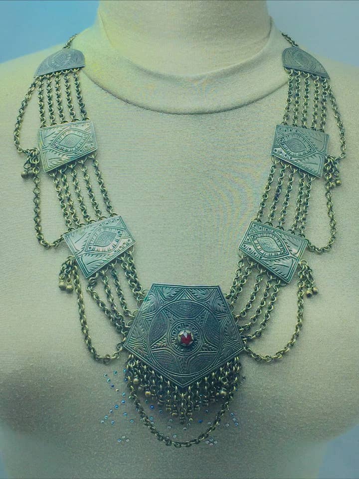 Vintage zilveren meerlagige ketting met slabbetje Kuchi Boho ketting voor wholesale door vintarust