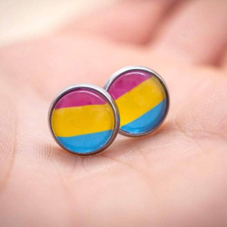 Crafty Queer Studio - Wholesale Stud/Post Earrings - Pansexual flag pride LGBTQ+ earrings - stud or dangle