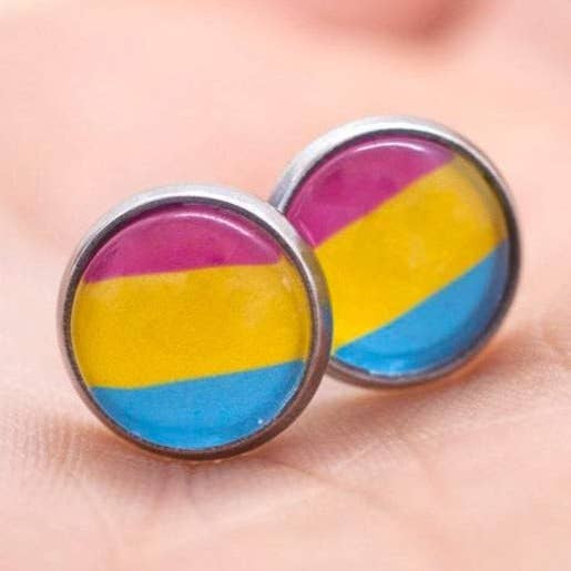 Pansexual flag pride LGBTQ+ earrings - stud or dangle for wholesale by Crafty Queer Studio