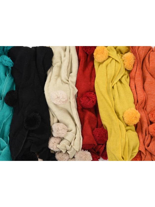 Pom Pom Trim Fashion Scarf for wholesale by DK Hawaii