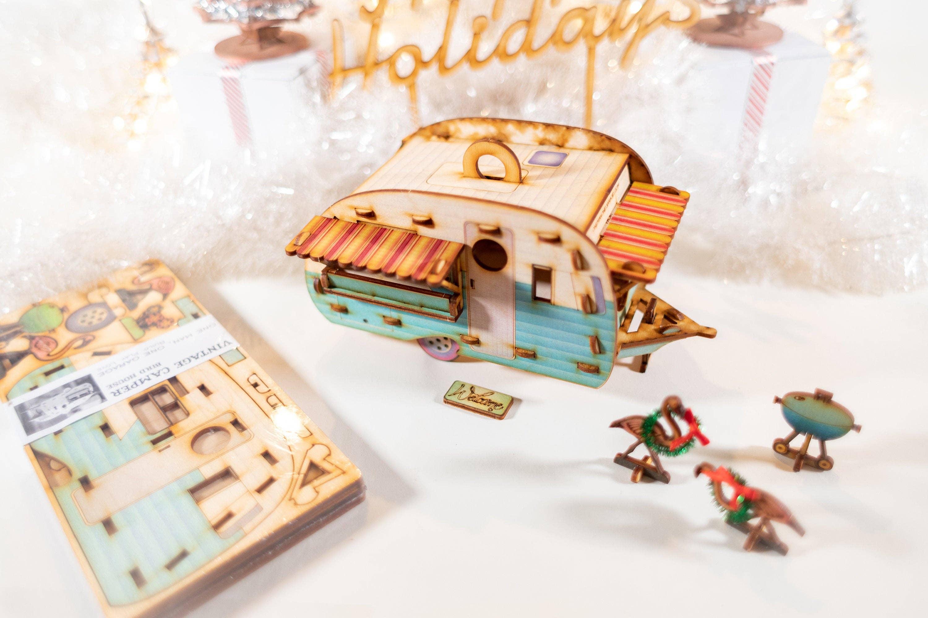 One Man One Garage - Wholesale Bird House - Vintage Camper Bird House Scale model playset you can build and use! Bring back the love of travel!3