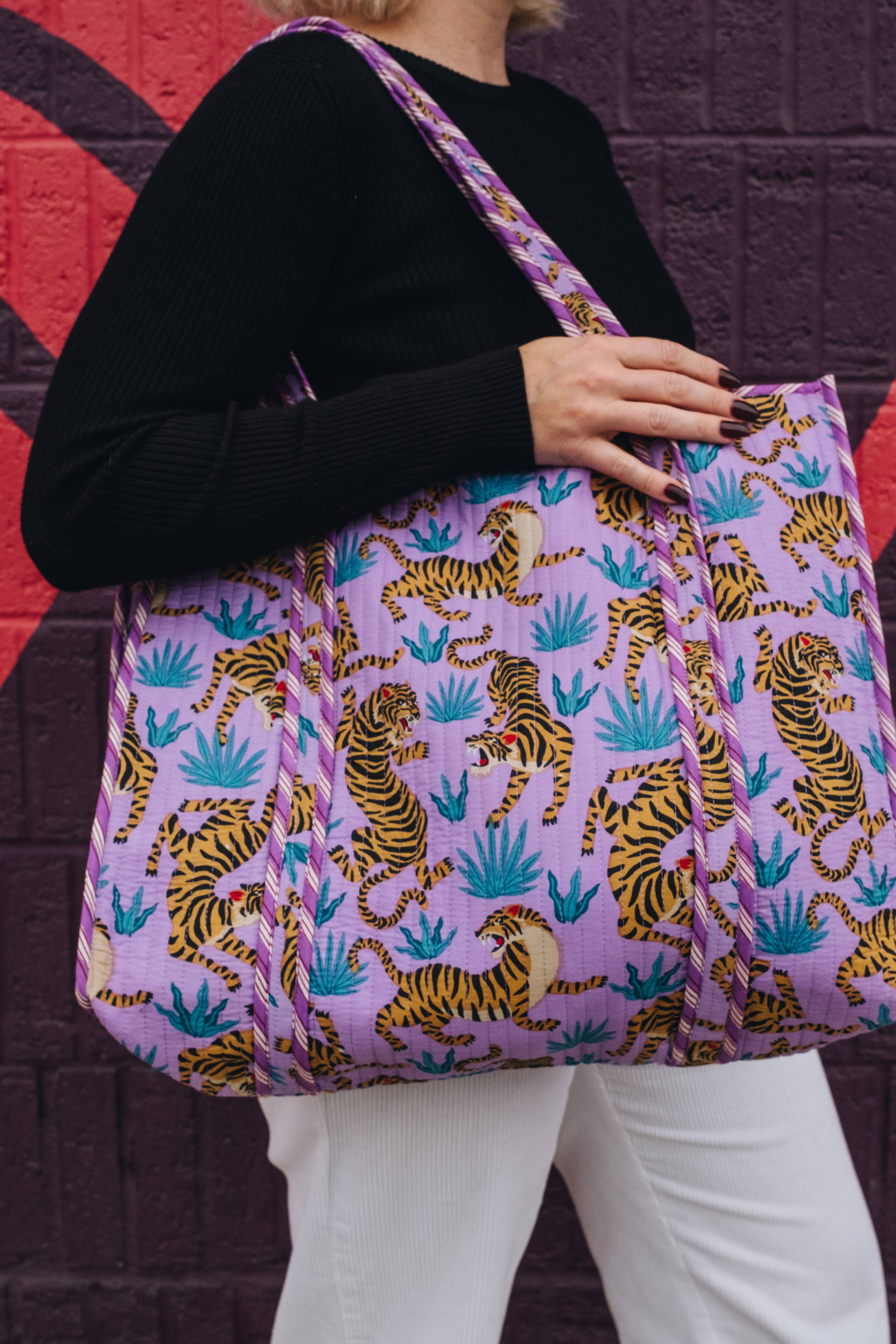 Folklore Couture - Wholesale Tote Bag - Women's - Large Tote Bags | Quilted Tote | Purple Tiger Print1