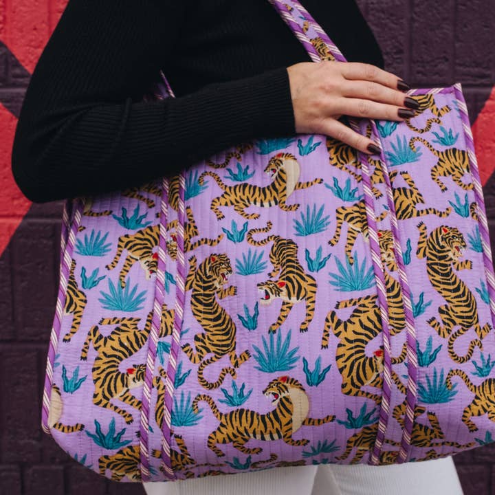 Folklore Couture - Wholesale Tote Bag - Women's - Large Tote Bags | Quilted Tote | Purple Tiger Print1