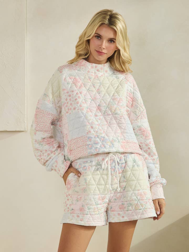 Veveret - Wholesale Lounge Shorts - Women's - Floral textured lounge shorts 3