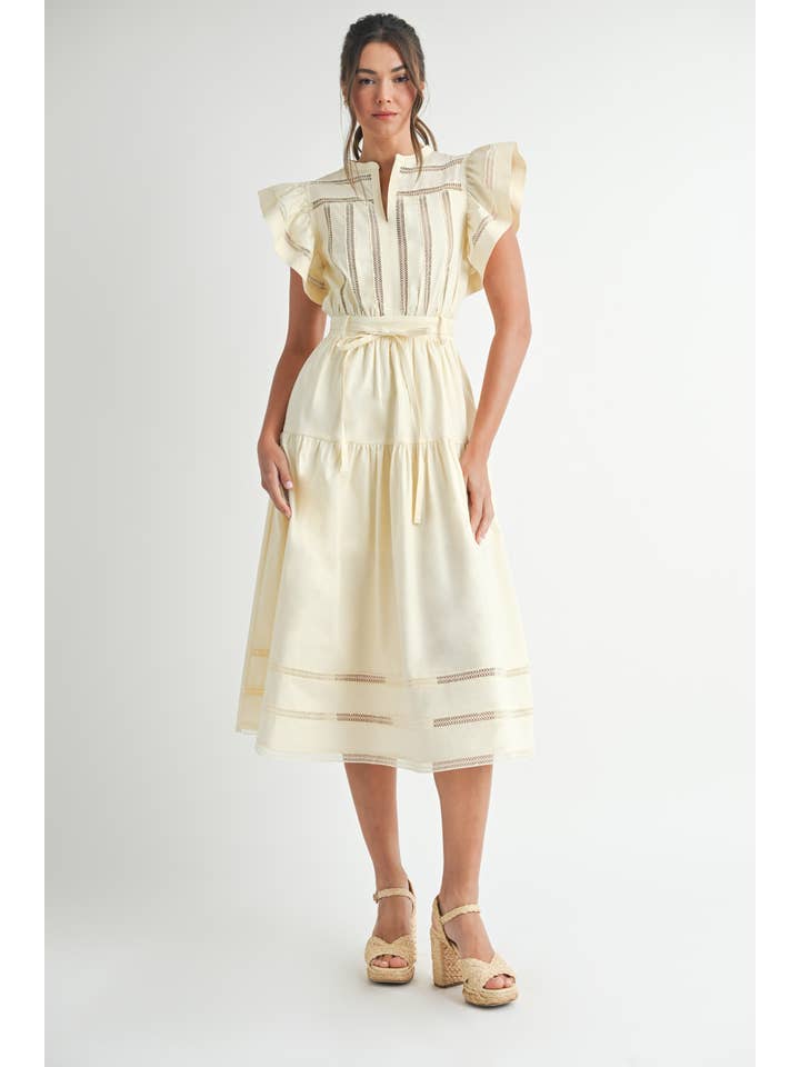 Cream Kurzärmliges gestuftes Midikleid für den Großhandel auf Faire