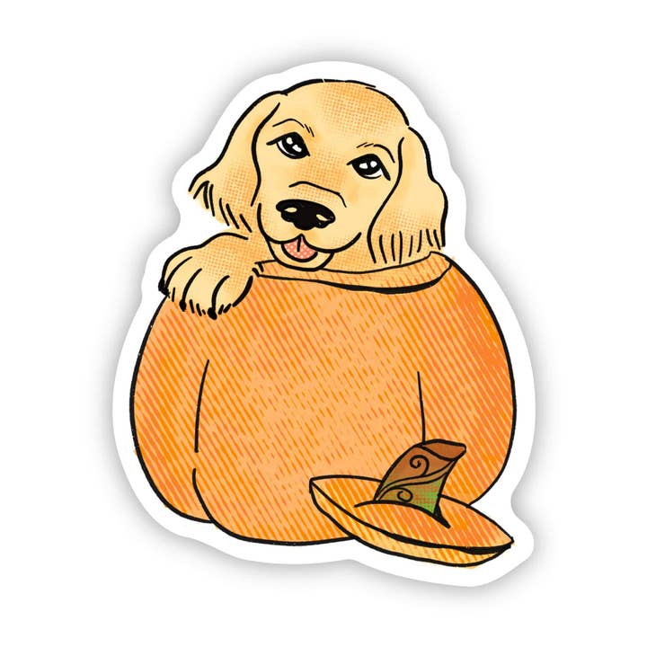 Golden Retriever Puppy Pumpkin Sticker for wholesale by Big Moods