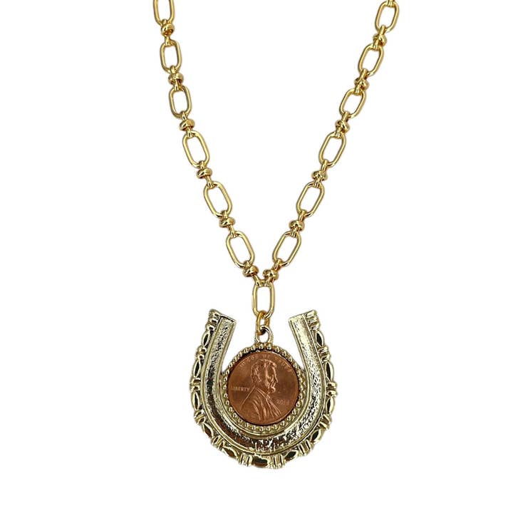 Gold Horseshoe Penny Necklace for wholesale by The Sage Vintage