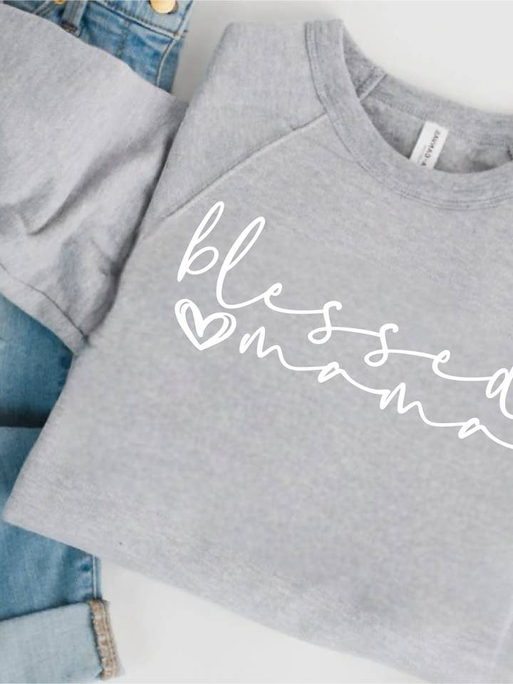 Honey Verse - Wholesale Graphic Sweatshirt - Women's - Blessed Mama Sweatshirt . Christian Crew Neck for Mom