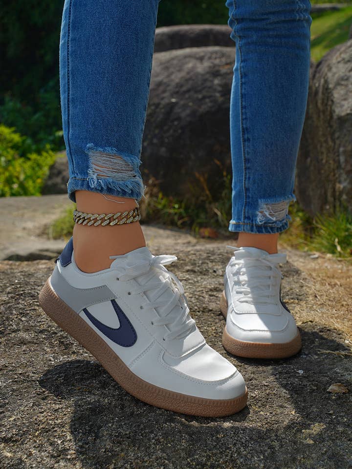 Navy Blue Elizabeth Leather Lace Up Sneakers for wholesale on Faire3