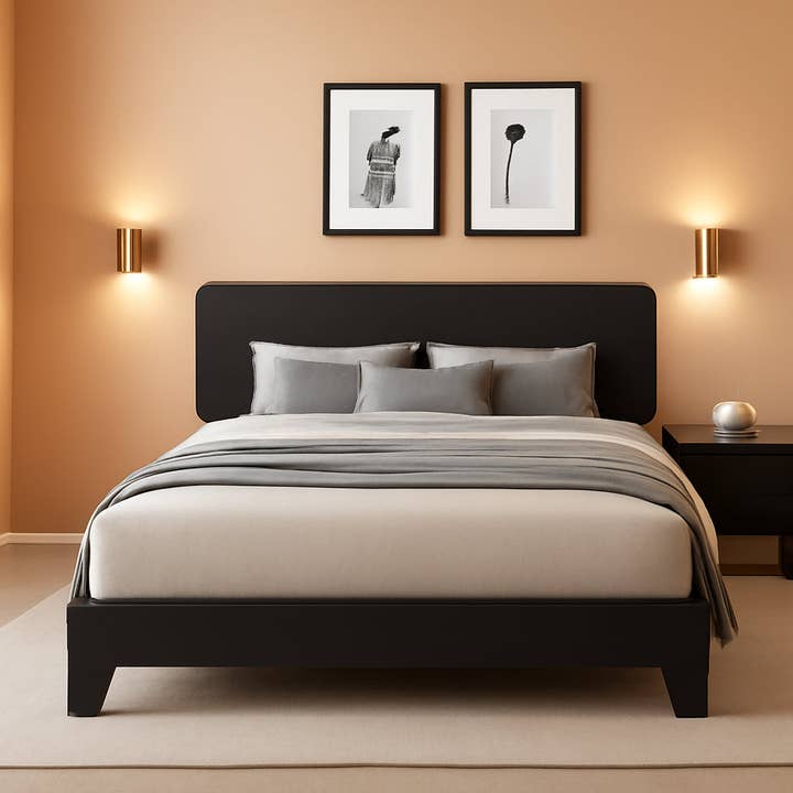 Cool Black King Size Upholstered Platform Bed Frame With Adjustable Headboard for wholesale on Faire