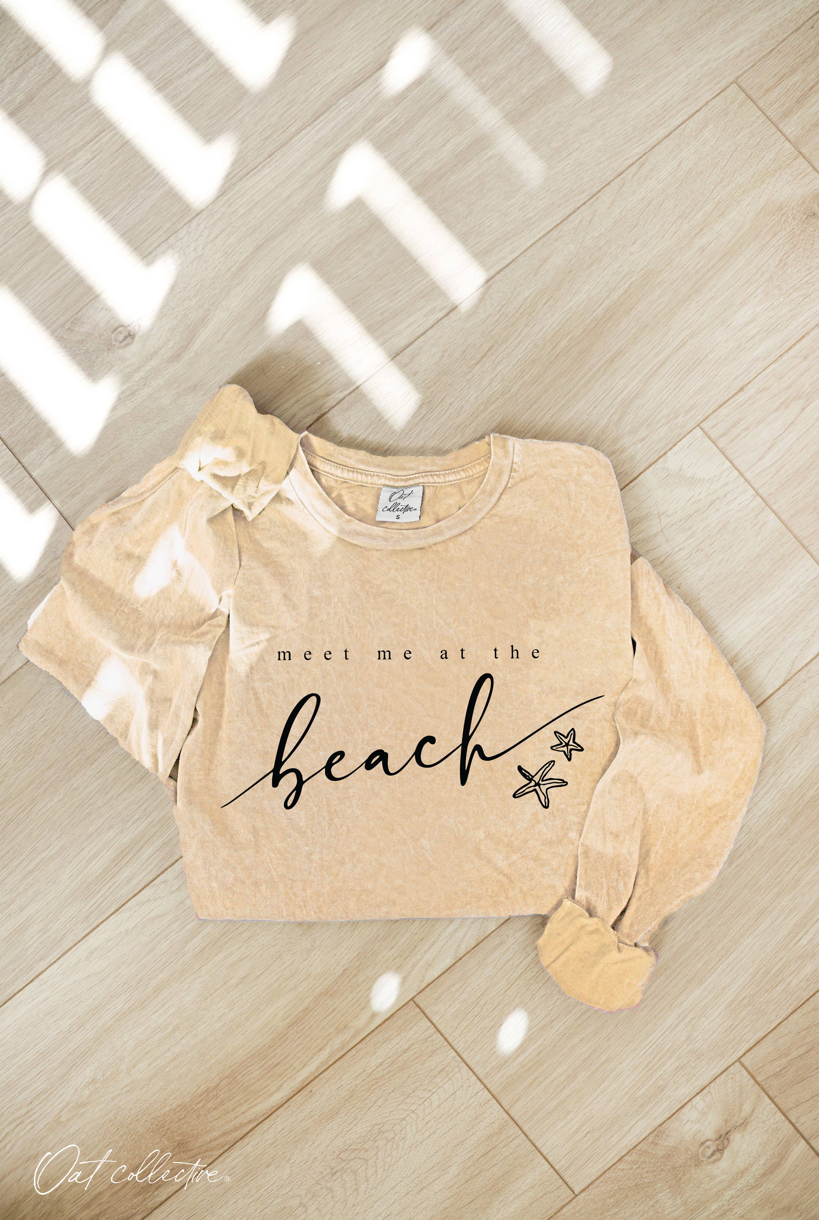 OAT COLLECTIVE - Venta al por mayor Camiseta serigrafiada - Mujer - REÚNETE CONMIGO EN LA PLAYA Camiseta Gráfica de Manga Larga Lavada con Minerales10