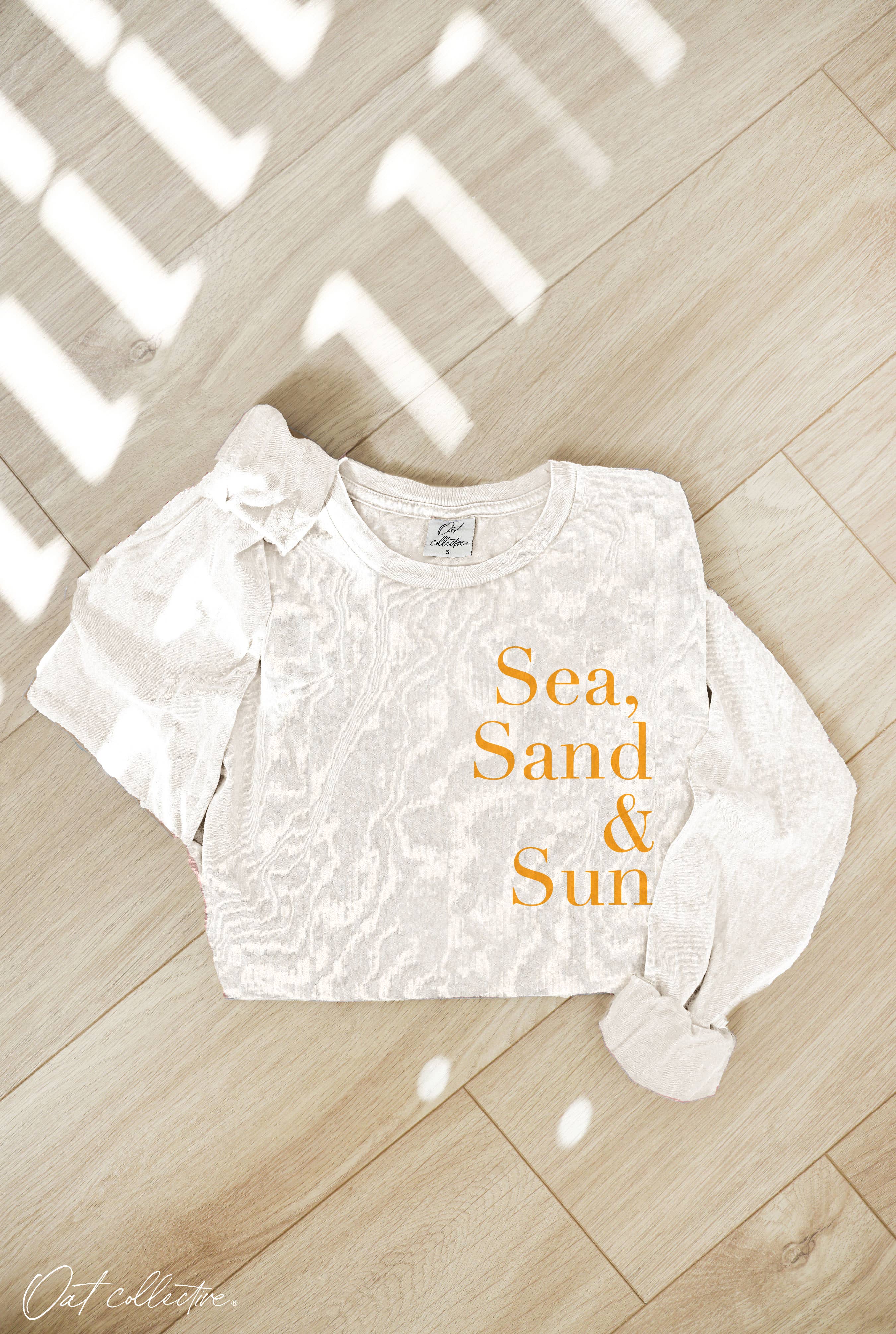 OAT COLLECTIVE - Wholesale Screen Printed T-Shirt - Women's - SEA, SAND AND SUN Mineral Washed Long Sleeve Graphic2