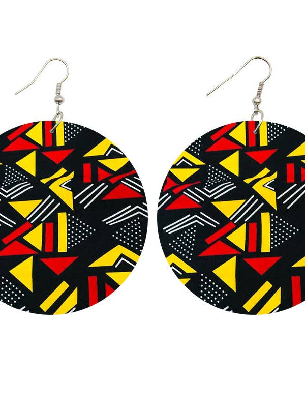 Zwart / rood / geel modderdoek / bogolan | Afrikaans geïnspireerde oorbellen voor wholesale door AfricanFabs