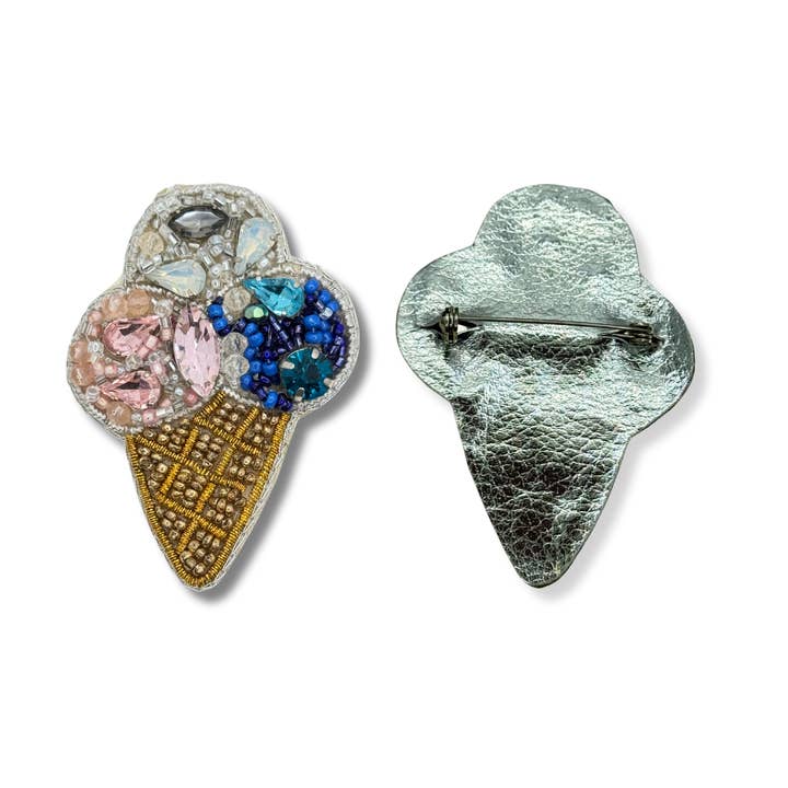 Ice Cream Brooch Beaded Handmade Charm Jewelry Cone Foodie Gift Pin for wholesale by VANI TRAPANI