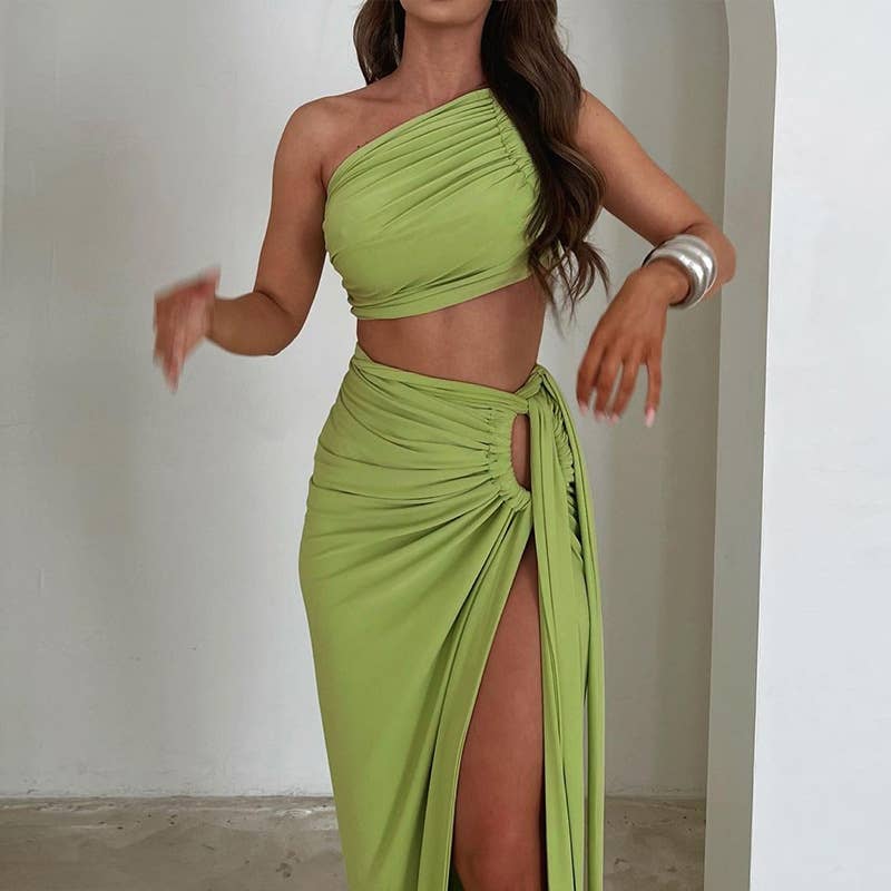 HIDDENBRAND - Wholesale Top & Skirt Set - Women's - New Sexy Backless Top Split Half-body Skirt Set9