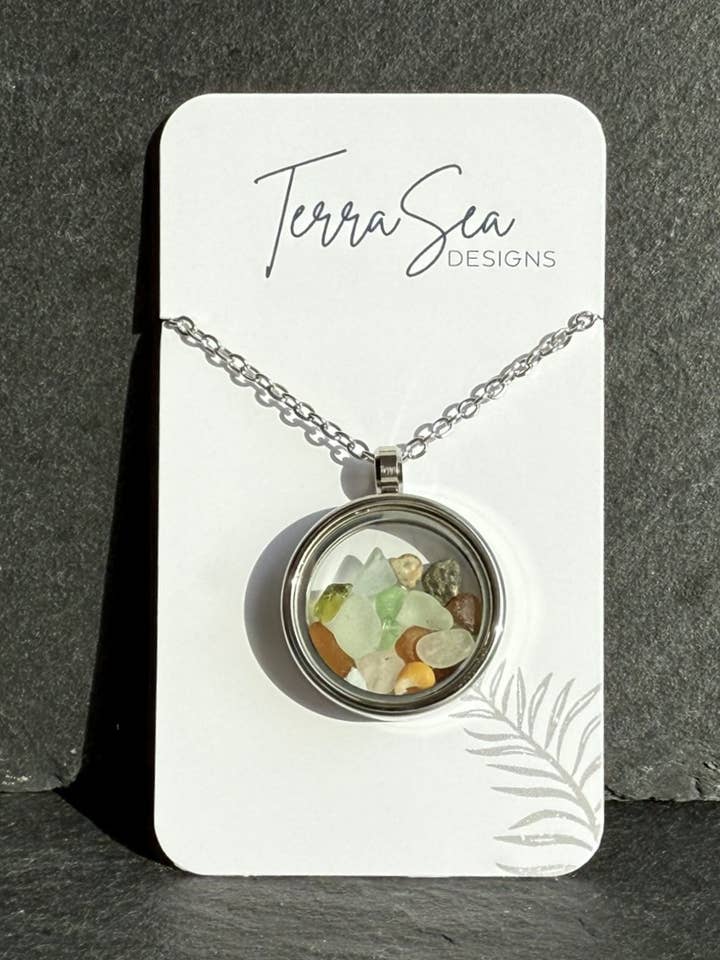 Genuine Handpicked Seaglass Locket- Small Silver for wholesale by TerraSeaDesigns