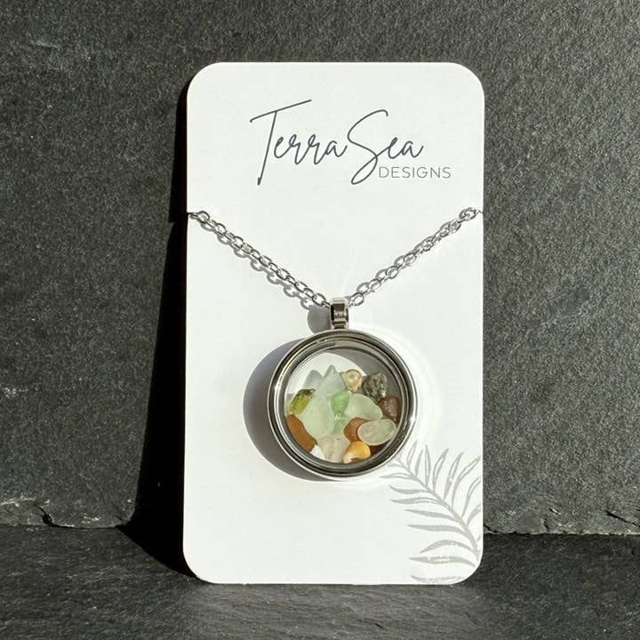Genuine Handpicked Seaglass Locket- Small Silver for wholesale by TerraSeaDesigns
