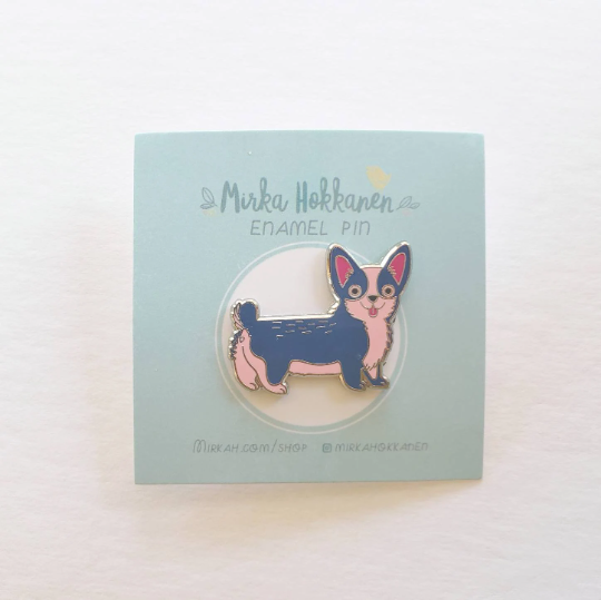 Mirka Hokkanen - Wholesale Lapel Pin/Button - Blue and Pink Corgi Dog Pin2