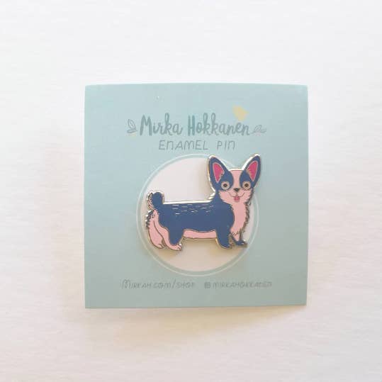 Mirka Hokkanen - Wholesale Lapel Pin/Button - Blue and Pink Corgi Dog Pin2