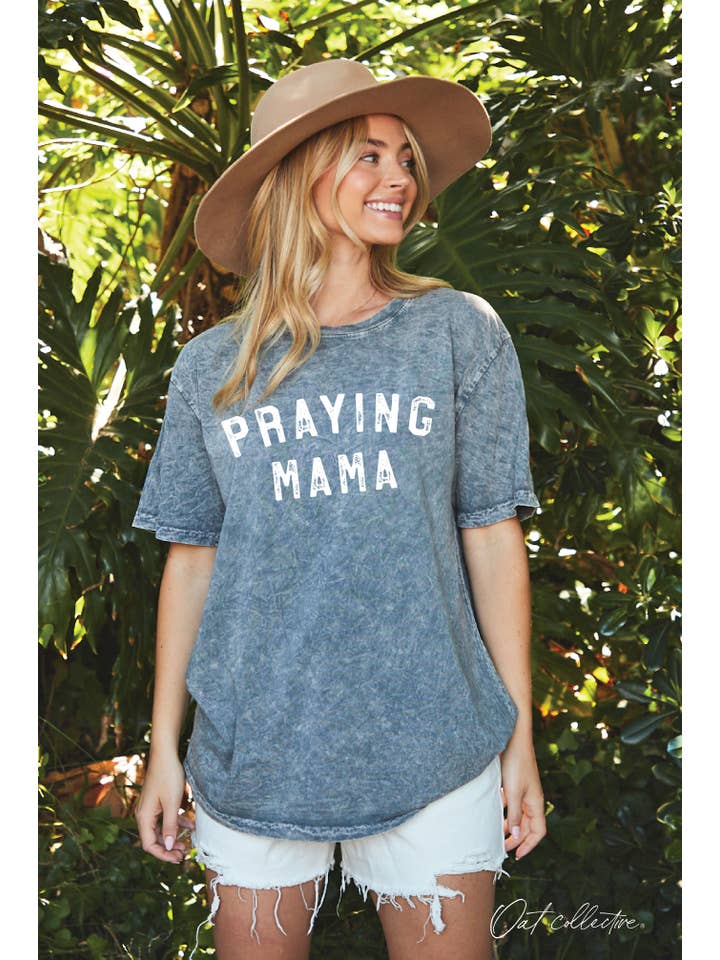 OAT COLLECTIVE - Wholesale Screen Printed T-Shirt - Women's - PRAYING MAMA Mineral Graphic Top2