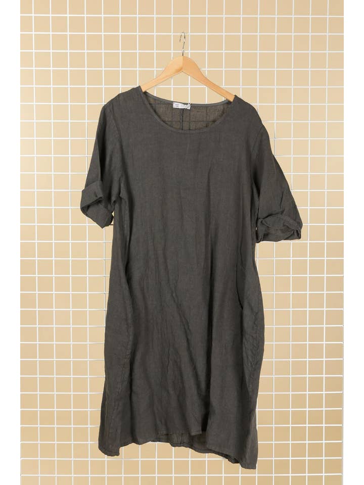 la maison des fibres naturelles - Wholesale Dress - Women's - Round neck dress in 100% linen 676112