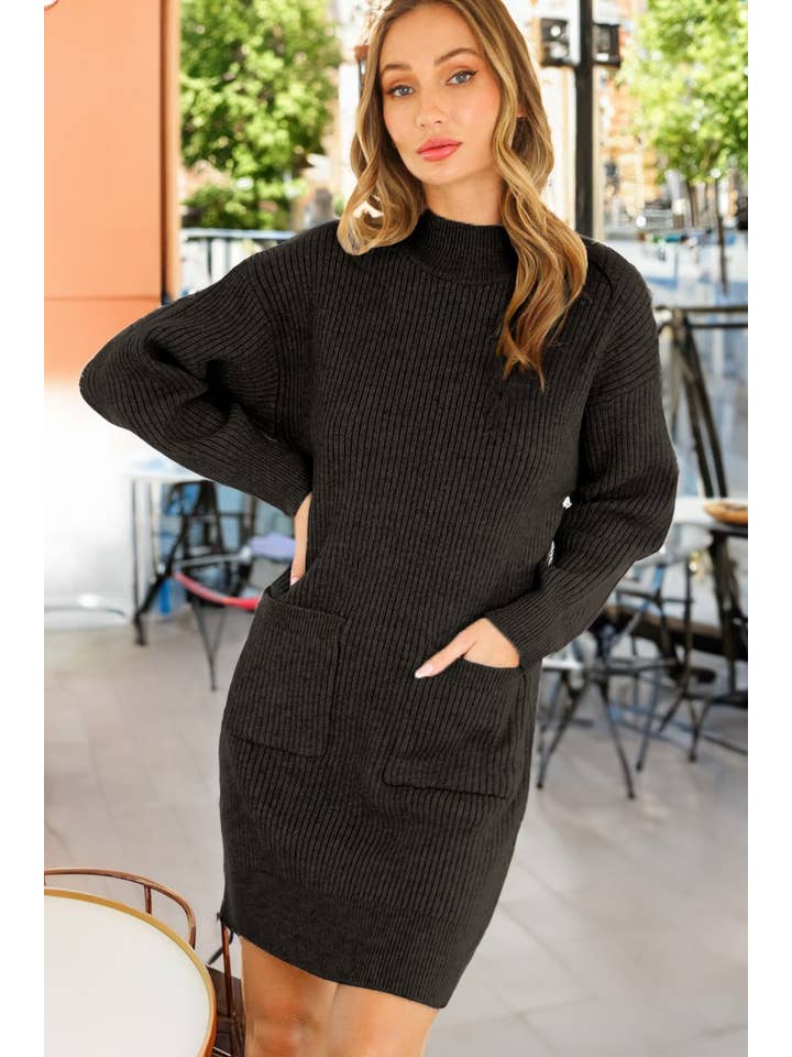 Vine & Love – Vestido - Mulher por atacado – Vestido de malha de manga comprida com detalhe de bolso VD703701