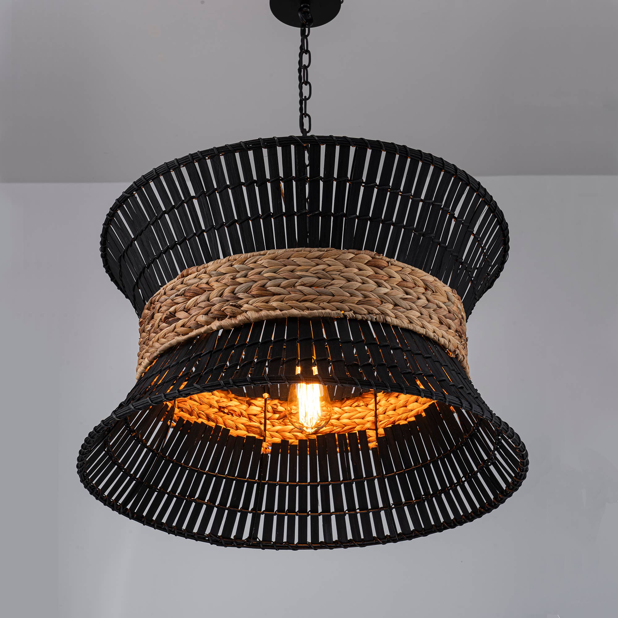 Umber 4-Light Black Rattan Coastal Nautical Chandelier for wholesale on Faire6