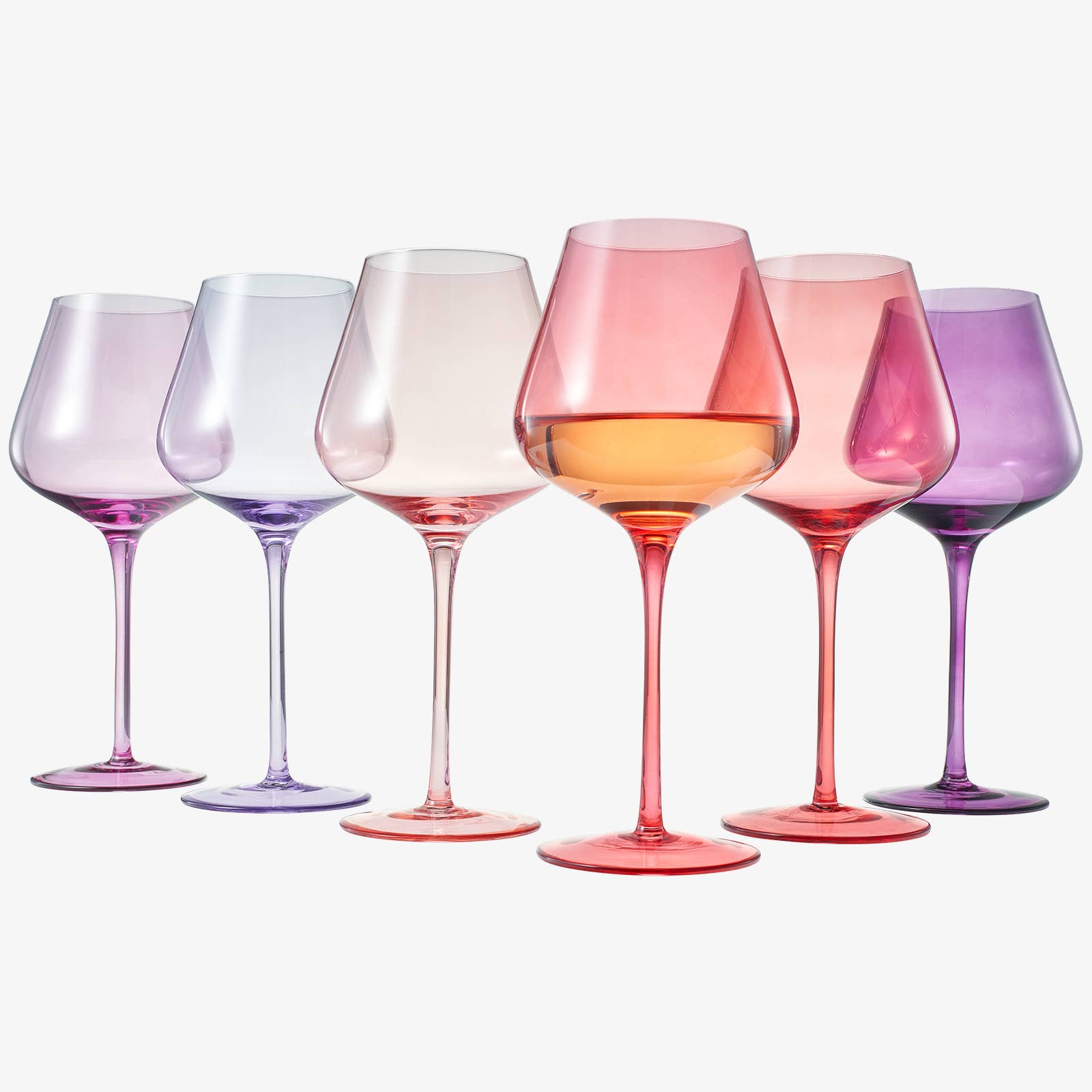 The Wine Savant /  Khen Glassware – Copo de vinho por atacado – Conjunto de Copos de Vinho Love de 6 - Copos Love Coloridos Dia dos Namorados6
