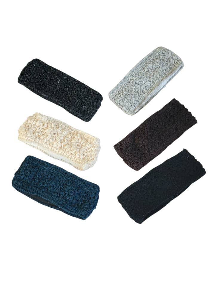 H191 Wool Knitted Fleece Lined Crochet Headband Solid Colors for wholesale by Evergreen Guardian Imports