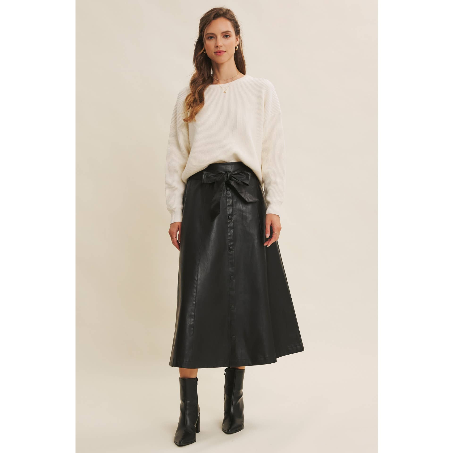 in february - Wholesale Skirt - Women's - SOPHISTICATED VEGAN FAUX LEATHER BELTED MIDI SKIRT24