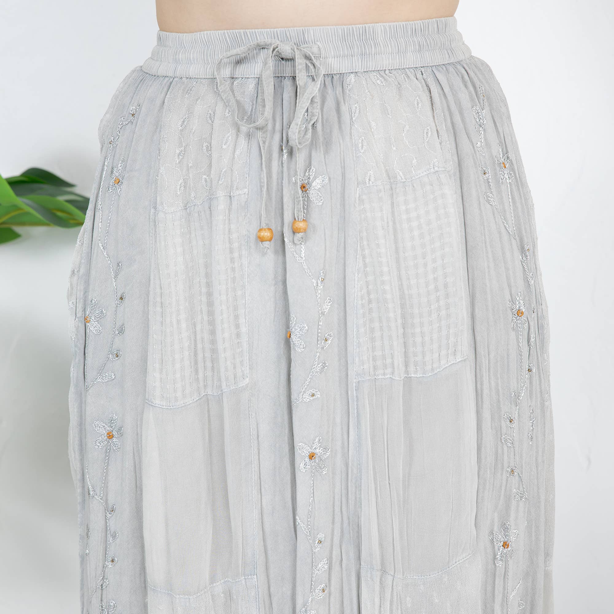 Young Threads - Wholesale Skirt - Women's - Women Patchwork Embroidered Maxi Skirt With Side Pockets19