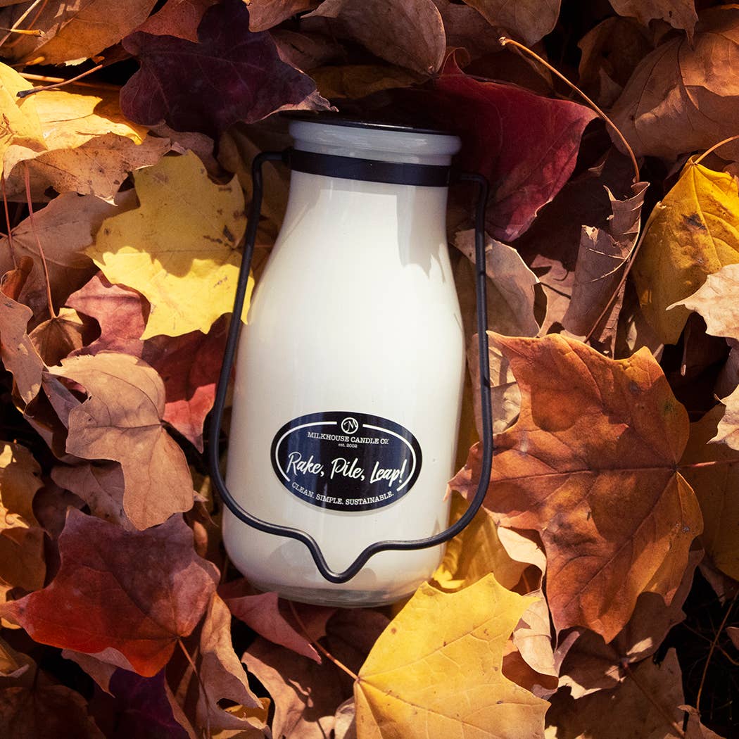 Milkhouse Candle Company - Wholesale Jar/Filled Candle - 14 oz Milkbottle Candle: Rake, Pile, Leap!1