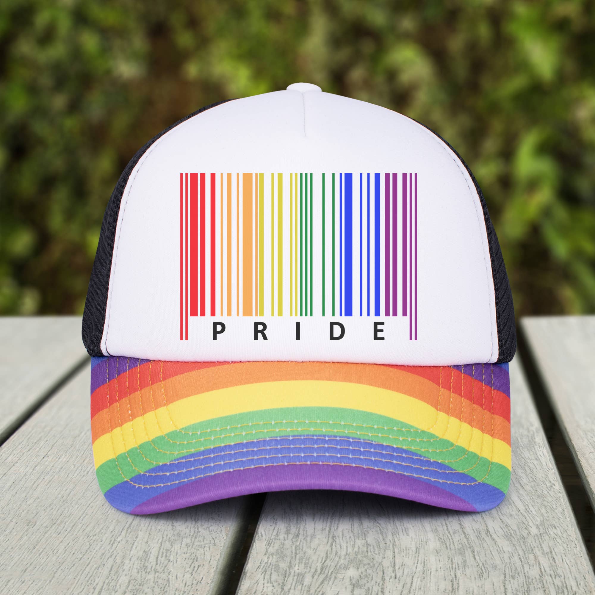 Barcode Pride Rainbow Trucker Hat for wholesale on Faire